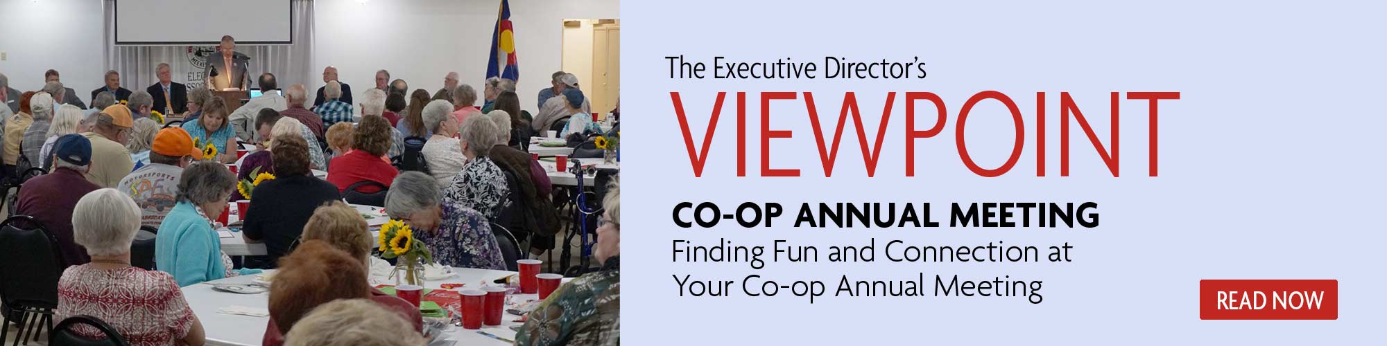 a room full of people at a co-op annual meeting.